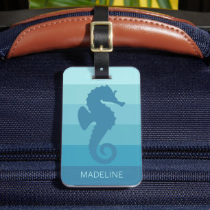 Custom Teal Turquoise Blue Green Stripes Pattern Luggage Tag