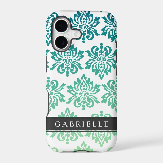 Custom Teal Turquoise Damask Iphone Case (Back)