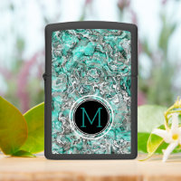 Custom Teal Turquoise Silver Gray Agate Pattern Zippo Lighter