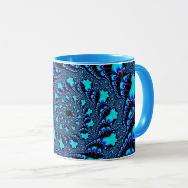 Custom Teal Whirlpool Spiral Coffee Mug (Front Right)