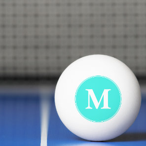 Custom Teal White Monogrammed Table Tennis Beer Ping Pong Ball