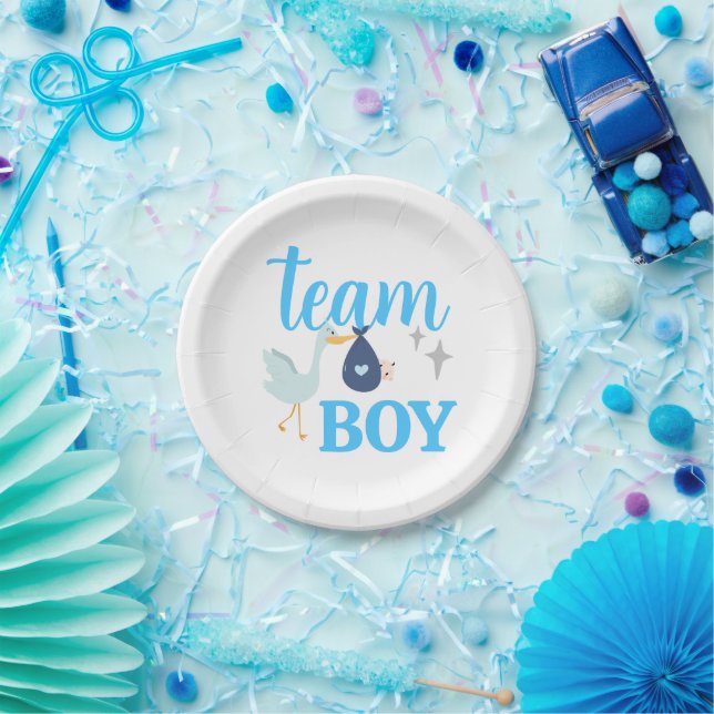Custom Team Boy Gender Reveal Party Blue Paper Plates (Party)