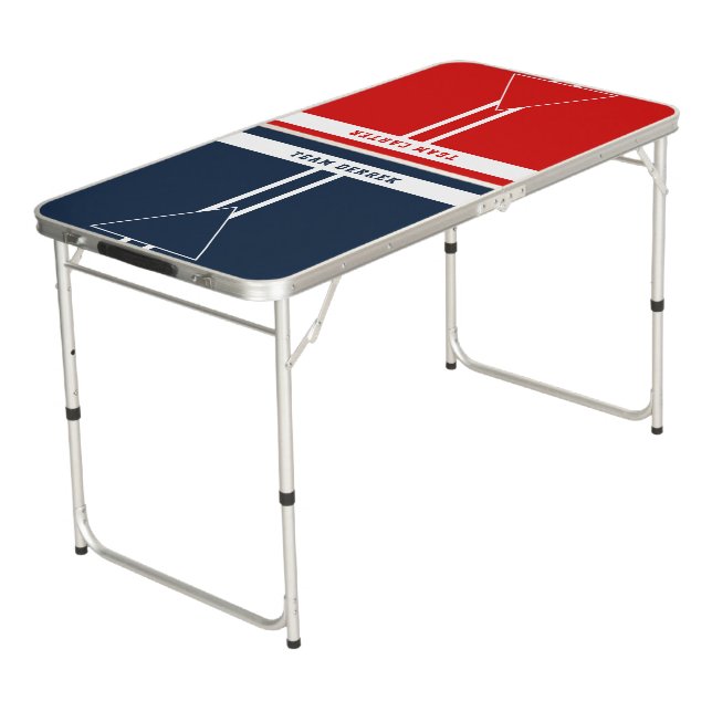 Custom Team Colors Red White Blue Beer Pong Table (Angled)
