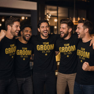 Custom Team Groom Est 20xx Gold Bachelor Party T-Shirt