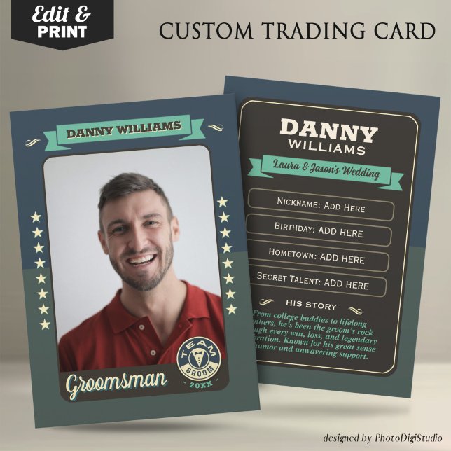Custom Team Groom Trading Card, Groomsmen Gifts Calling Card (Custom Team Groom Trading Card, Groomsmen Gifts Best Man Trading Card, Retro Wedding Cards)
