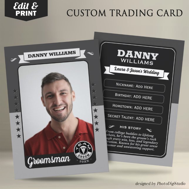 Custom Team Groom Trading Card, Groomsmen Gifts Calling Card (Custom Team Groom Trading Card, Groomsmen Gifts Best Man Trading Card, Retro Wedding Cards)