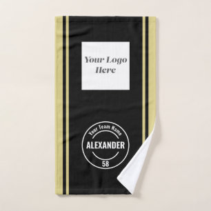 Custom Team Logo & Name & Jersey Number Black Gold Hand Towel