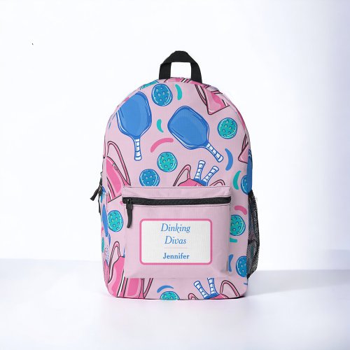 Custom Team Pickleball Paddles Balls Pink Preppy Printed Backpack