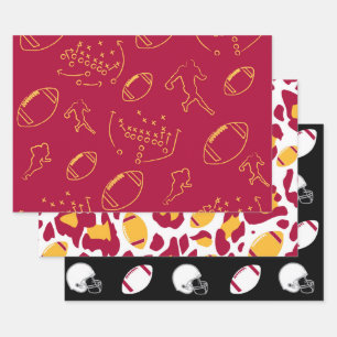 Custom Team Spirit Football and Player Outlines Wrapping Paper Sheets