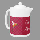 Custom Teapot,Colorful Hummingbird with Pink Plaid Teapot