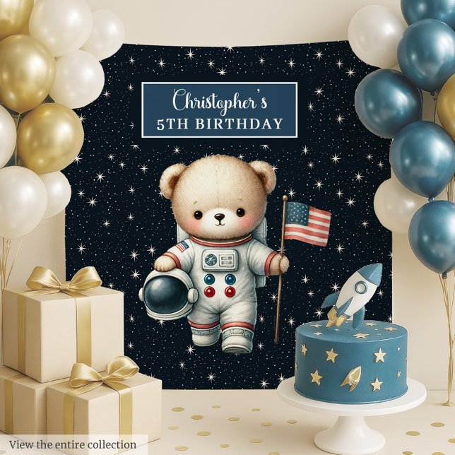Custom Teddy Bear Astronaut Birthday Backdrop (Custom Teddy Bear Astronaut Birthday Backdrop)