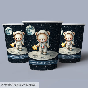 Custom Teddy Bear Astronaut Boy Birthday Party Paper Cups