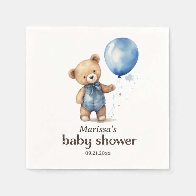 Custom Teddy Bear Baby Boy Shower Napkins (Front)