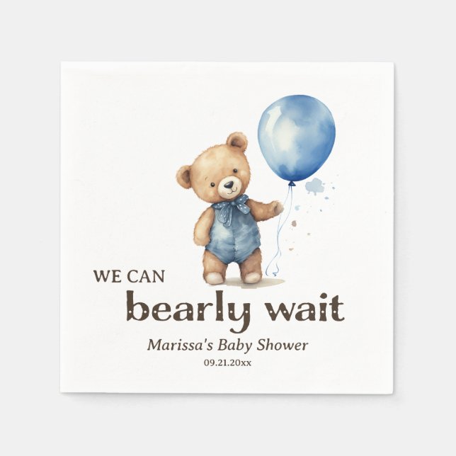 Custom Teddy Bear Baby Boy Shower Napkins (Front)