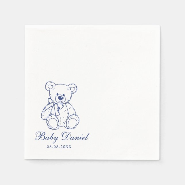 Custom Teddy Bear Baby Shower Napkins (Front)