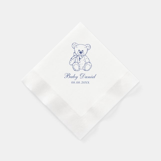 Custom Teddy Bear Baby Shower Napkins (Corner)