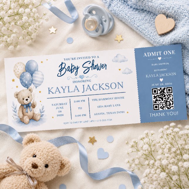 Custom Teddy Bear Baby Shower with QR Code Event Raffle Tickets (Creator Uploaded)