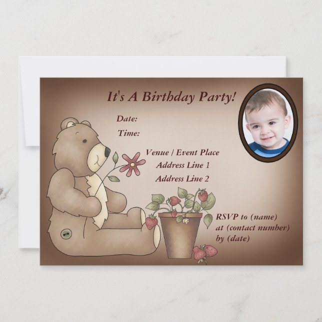 Custom Teddy Bear Birthday Party Invitation (Front)