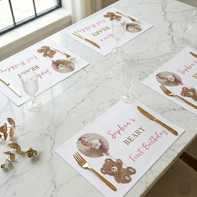 Custom Teddy Bear First Birthday Paper Placemats (Creator Uploaded)