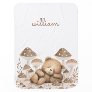 Custom Teddy Bear Forest Mushrooms Nursery Baby Blanket