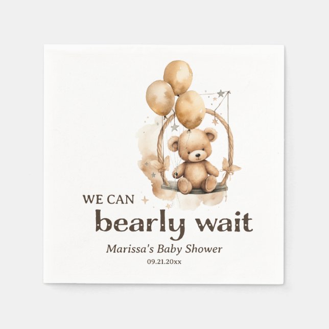 Custom Teddy Bear Gender Neutral Baby Shower Napkins (Front)