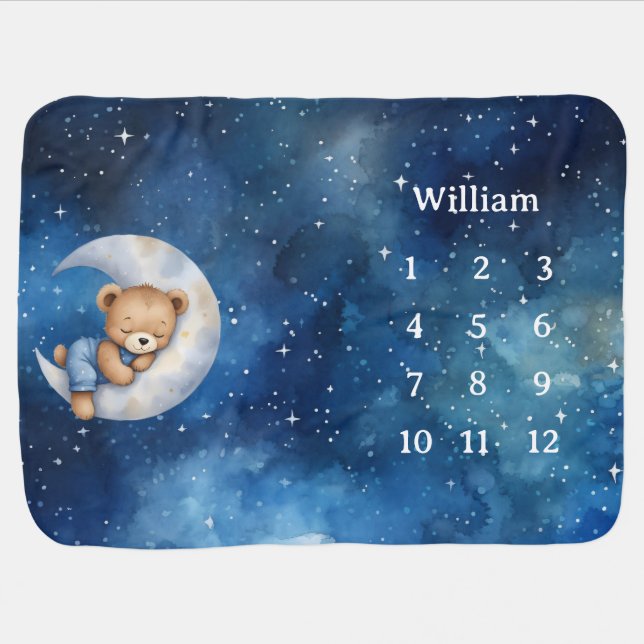 Custom Teddy Bear Milestone Baby Blanket (Horizontal)