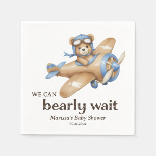 Custom Teddy Bear Pilot Baby Boy Shower Napkins