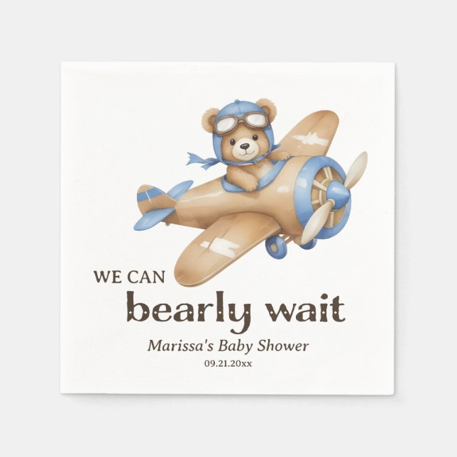 Custom Teddy Bear Pilot Baby Boy Shower Napkins (Front)
