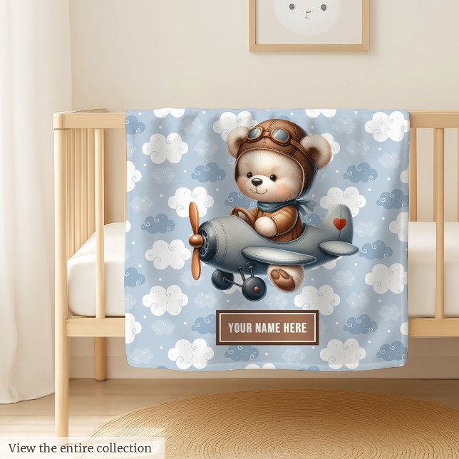 Custom Teddy Bear Pilot Baby Shower Gift Blanket (Custom Teddy Bear Pilot Baby Shower Gift Blanket)