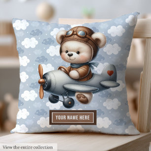 Custom Teddy Bear Pilot Pillow Baby Boy Nursery