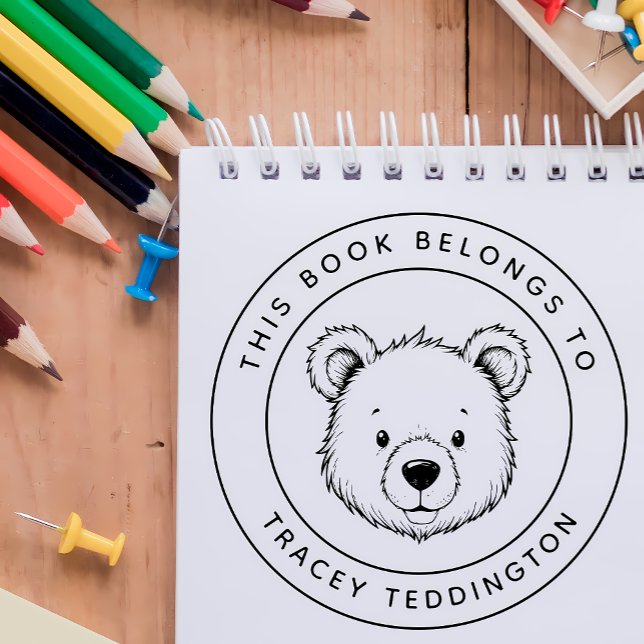 Custom Teddy Bear This Book Belongs To Kid's Name Self-inking Stamp (Creator Uploaded)