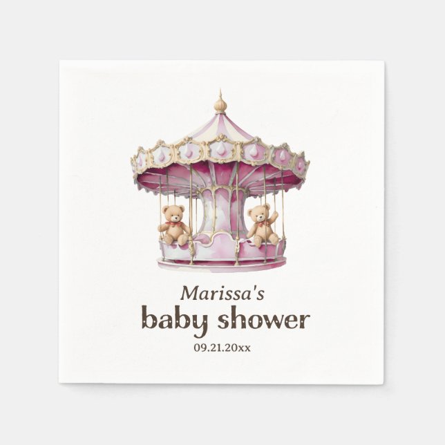 Custom Teddy Bear Twin Girl Baby Shower Napkins (Front)