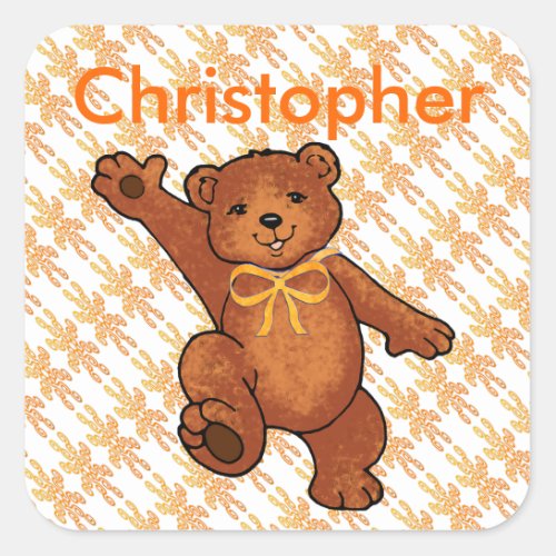 Custom Teddy Bear with Orange Highlights Square Sticker