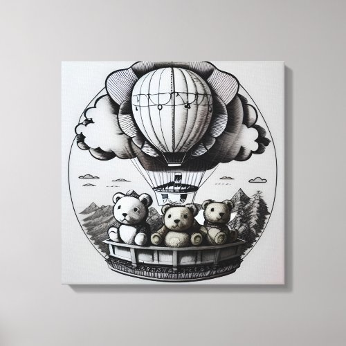 Custom teddy bears in hot air balloon canvas