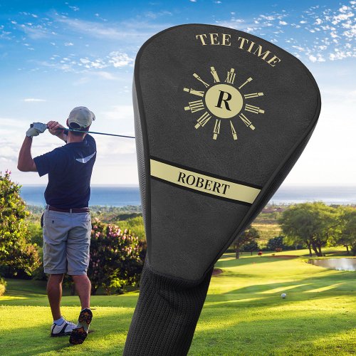 Custom Tee Time Clock Leather Texture Initial Name Golf Head Cover