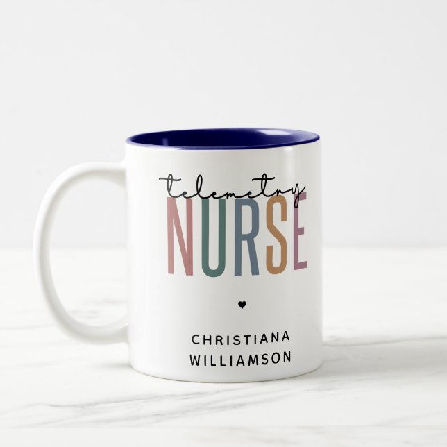 Custom Telemetry nurse Telemetry Nursing Gifts Two-Tone Coffee Mug (Left)