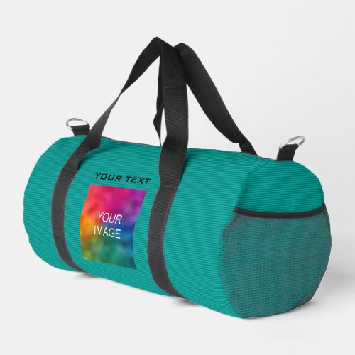 Custom Template Add Photo Image Text Teal Striped Duffle Bag