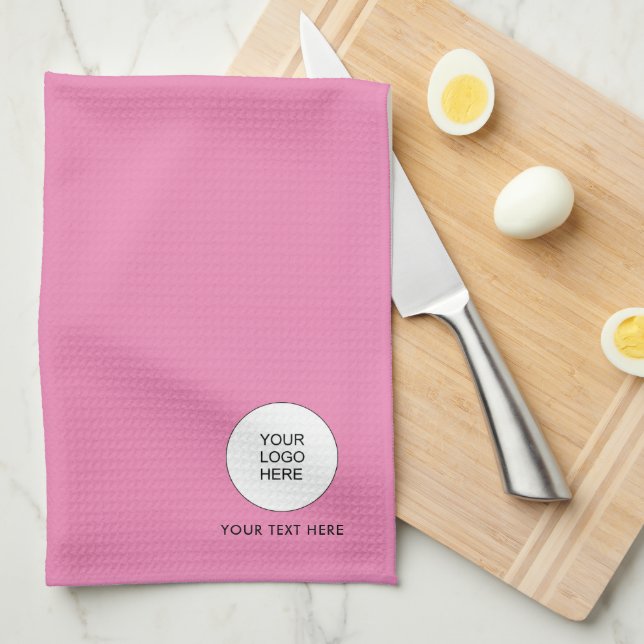 Custom Template Add Your Business Logo Text Pink Kitchen Towel (Quarter Fold)