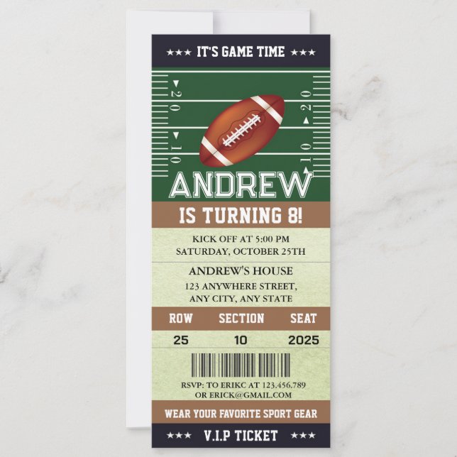 Custom Template American Football Ticket birthday (Front)
