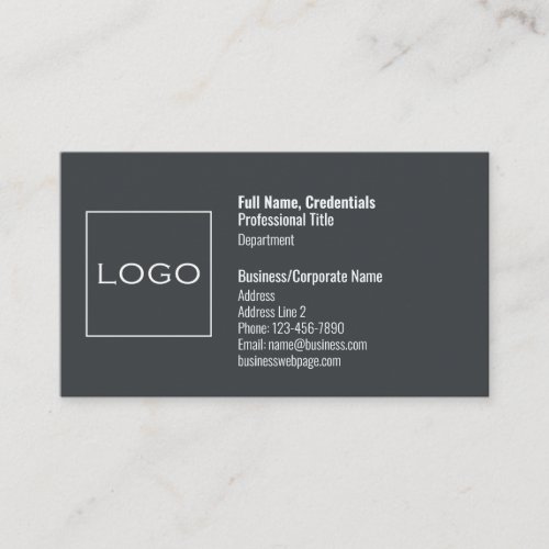 Custom Template Classic Professional Charcoal Grey Business Card