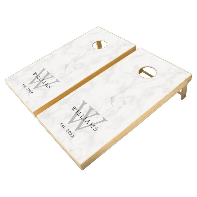 Custom Template Elegant White Marble Trendy Cornhole Set (Angled)