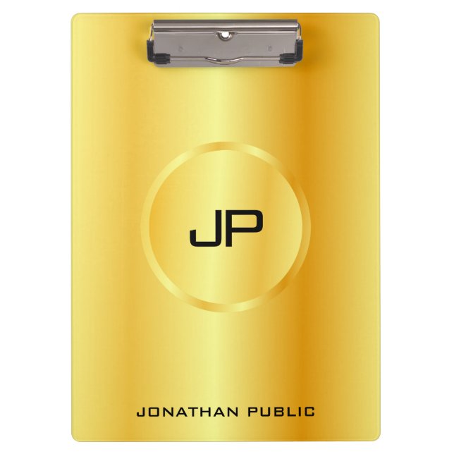 Custom Template Faux Gold Modern Elegant Monogram Clipboard (Front)