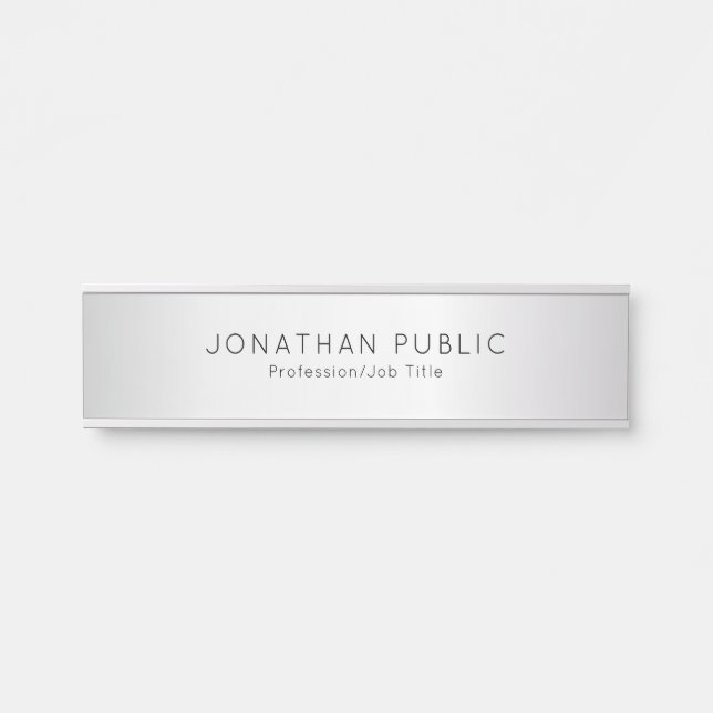 Custom Template Faux Silver Name Elegant Modern Door Sign (Front)
