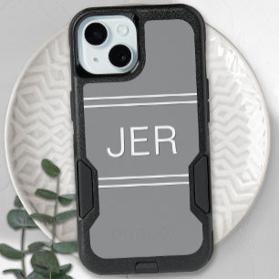 Custom Template Gray Monogrammed Initials Modern iPhone 15 Plus Case