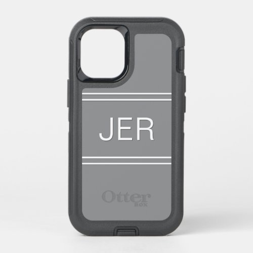Custom Template Gray Monogrammed Initials Modern OtterBox Defender iPhone 12 Mini Case
