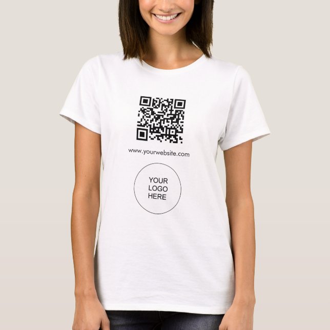 Custom Template Logo Womens Modern QR Code Barcode T-Shirt (Front)