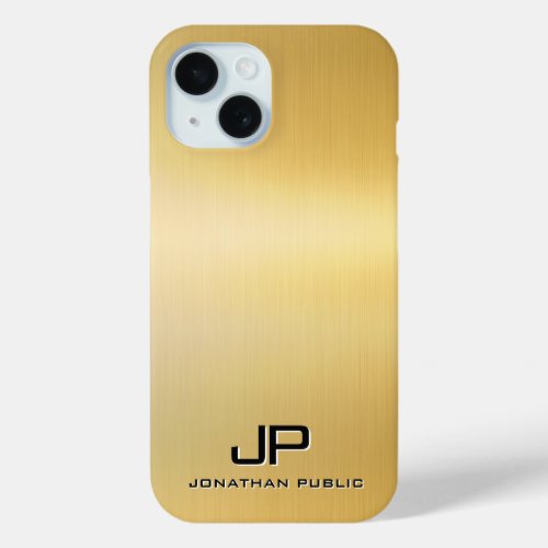 Custom Template Metallic Look Gold Monogram iPhone 15 Case