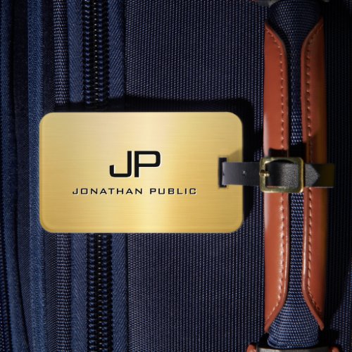 Custom Template Modern Monogram Metallic Look Gold Luggage Tag