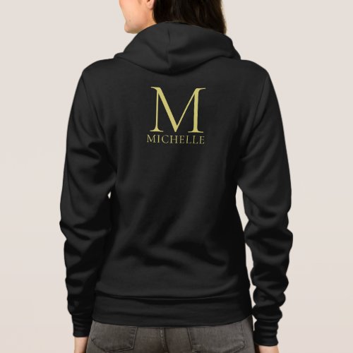 Custom Template Name Monogram Womens Black  Gold Hoodie