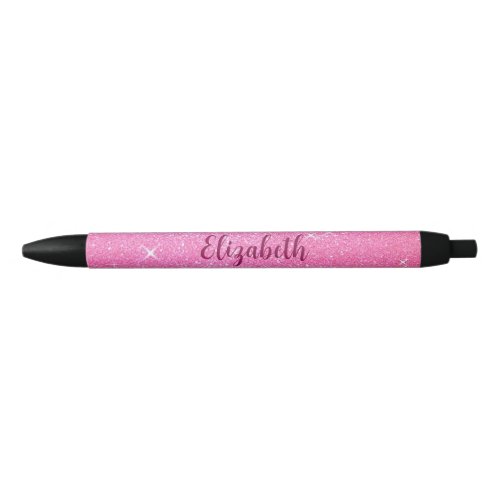 Custom Template Name Text Cute Pink Glitter Look Black Ink Pen